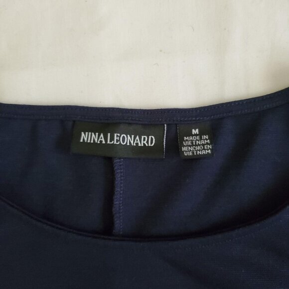 Nina Leonard Women’s Navy Blue Zippered Pockets 3/4 Sleeve Sheath Dress Medium - Picture 6 of 13